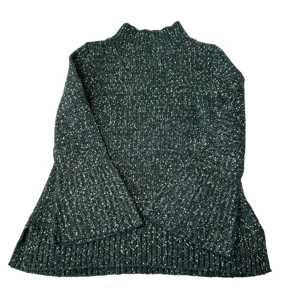 Ann Taylor Womens Mock Neck Sweater Sz M Green Marled Bell Sleeve - Picture 2 of 8